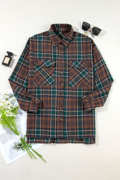 Plaid Chest Pockets Shirt Jacket