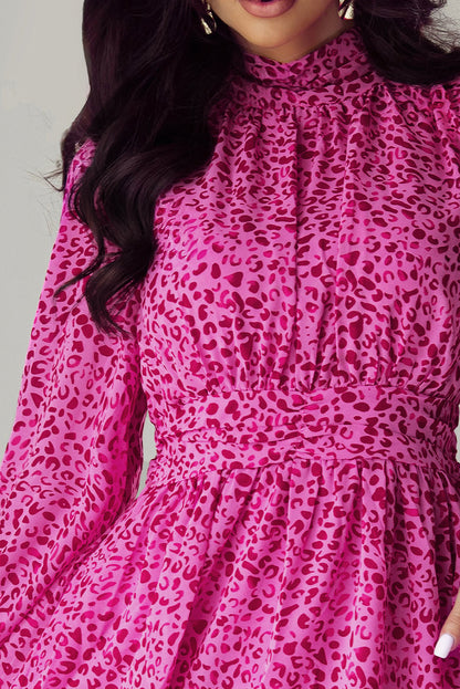 Leopard High Neck Ruffle Dress