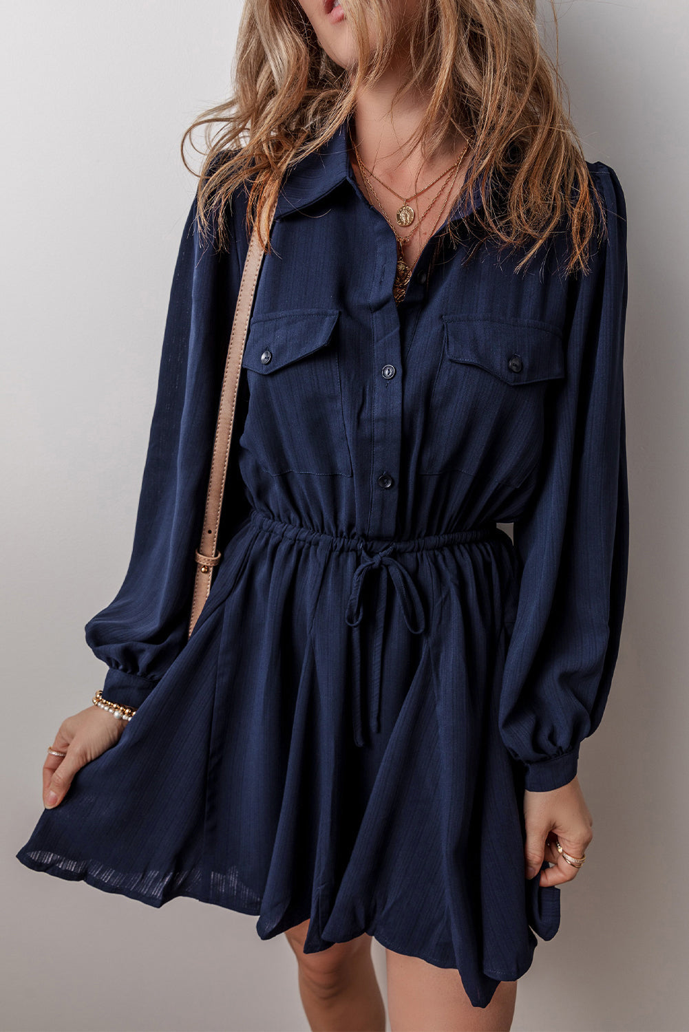 Chest Pockets Tunic Shirt Mini Dress