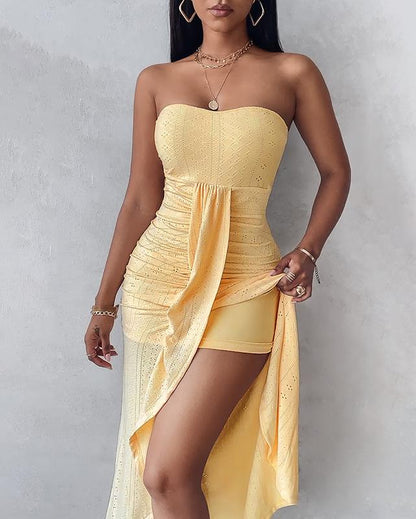 Ruched High Waist Asymmetrical Dress