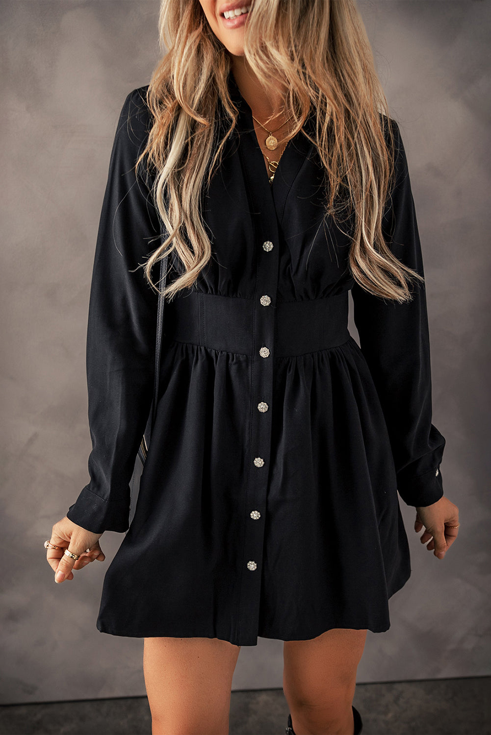 Elastic Cinched High Waist Shirt Mini Dress