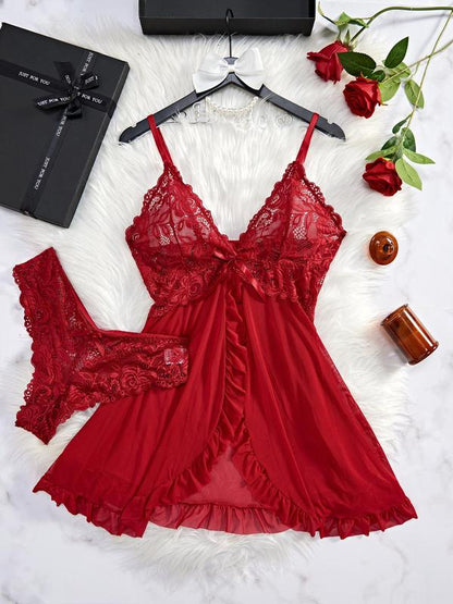 Lace Ruffle Trim Wrap Nightdress Set