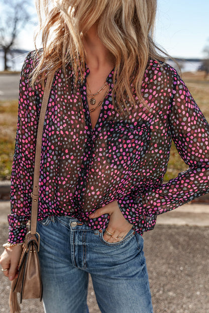 Polka Dot Buttoned Casual Shirt