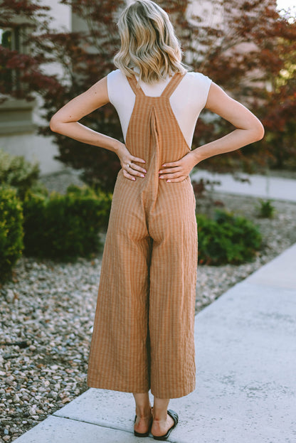 Striped Pleated Wide Leg Pocketed Jumpsuit