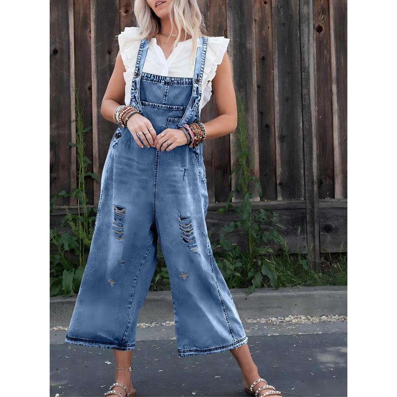 Loose Fit Adjustable Strap Denim Overalls