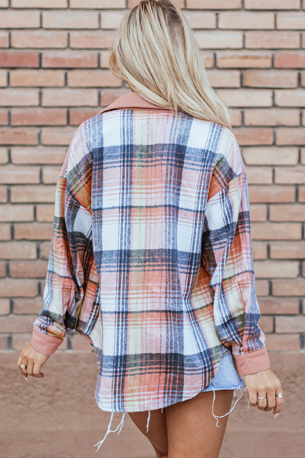 Plaid Corduroy Patchwork Chest Shacket