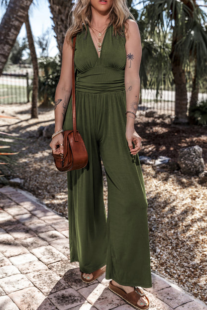 Sleeveless Ruched Wide Leg Jumpsuit