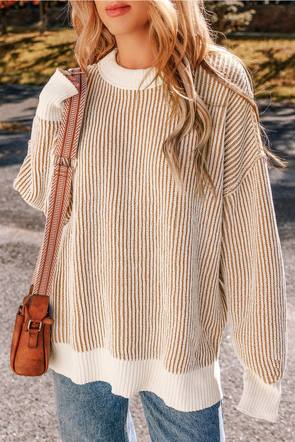 Textured Knit Contrast Edge Loose Sweater