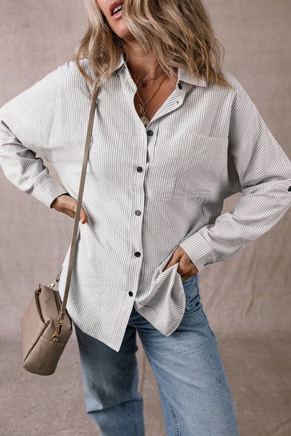 Stripe Roll-tab Sleeve Long Shirt