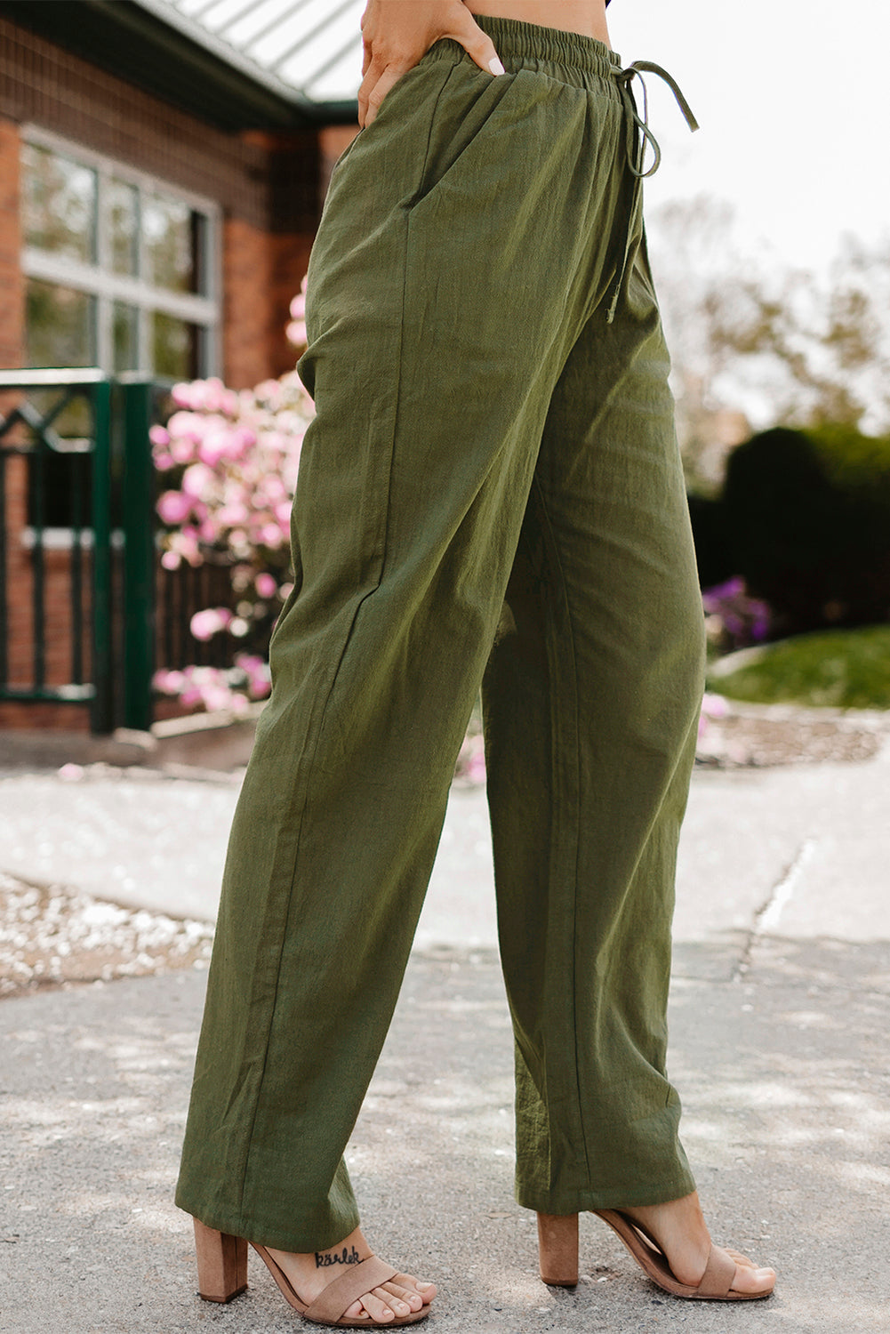 Elastic Waist Long Straight Legs Pants