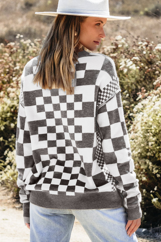 Checkered Drop Shoulder Sweater