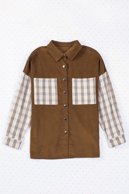 Plaid Patchwork Corduroy Shirt Jacket