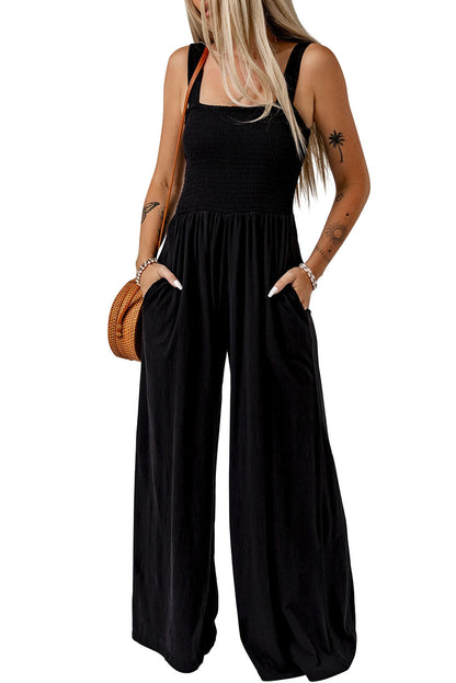 Smocked Sleeveless Wide Leg Jumpsuit