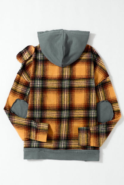 Plaid Hooded Frayed Snap Jacket