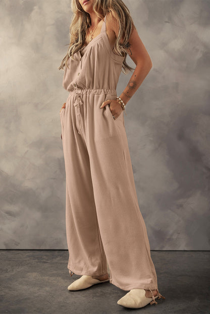 Straps Textured Drawstring Jumpsuit