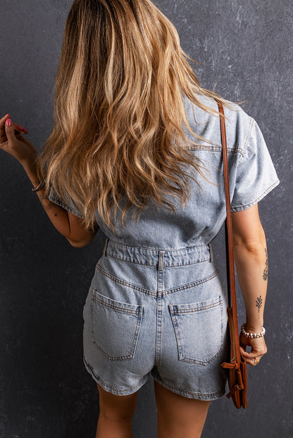 Washed Buttons Denim Romper