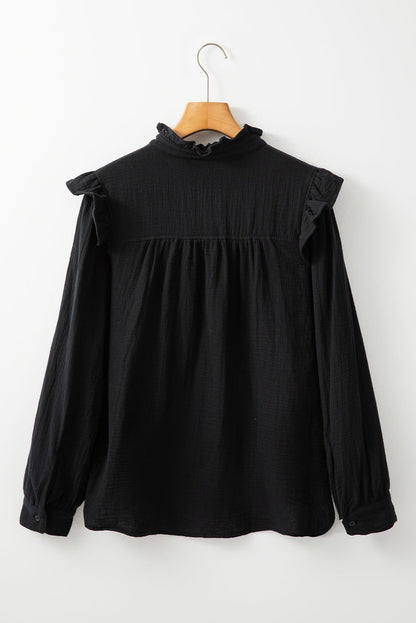 Textured Ruffled Trim Loose Fit Shirt