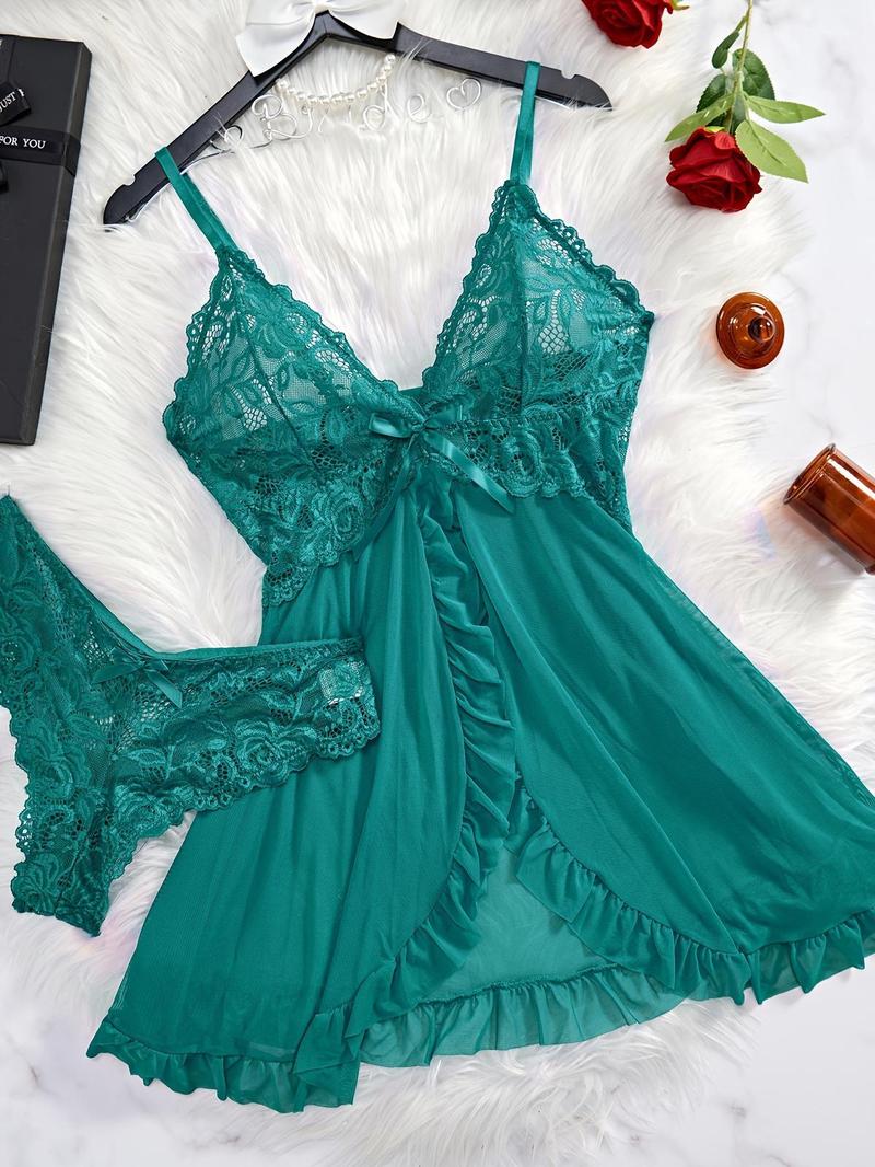 Lace Ruffle Trim Wrap Nightdress Set