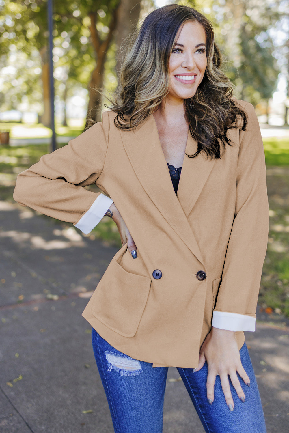 Buttoned Lapel Collar Blazer