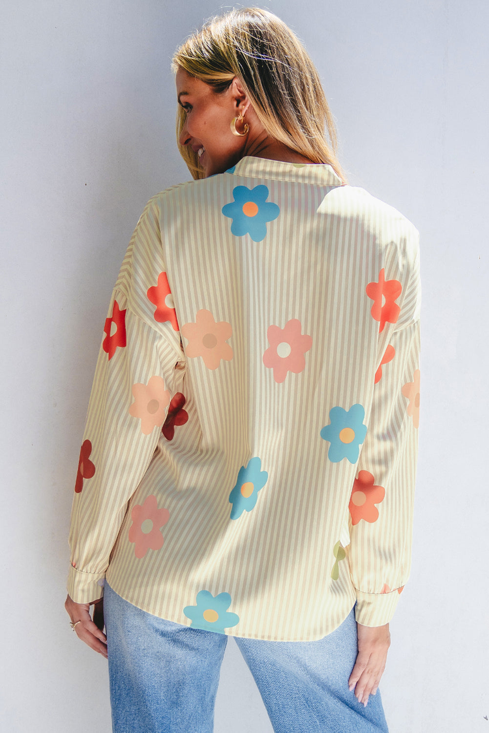 Flower Collared Loose Fit Shirt