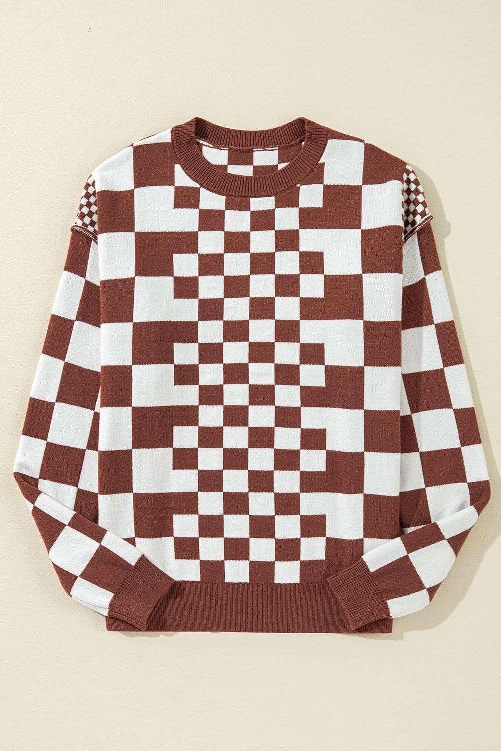 Checkered Drop Shoulder Sweater