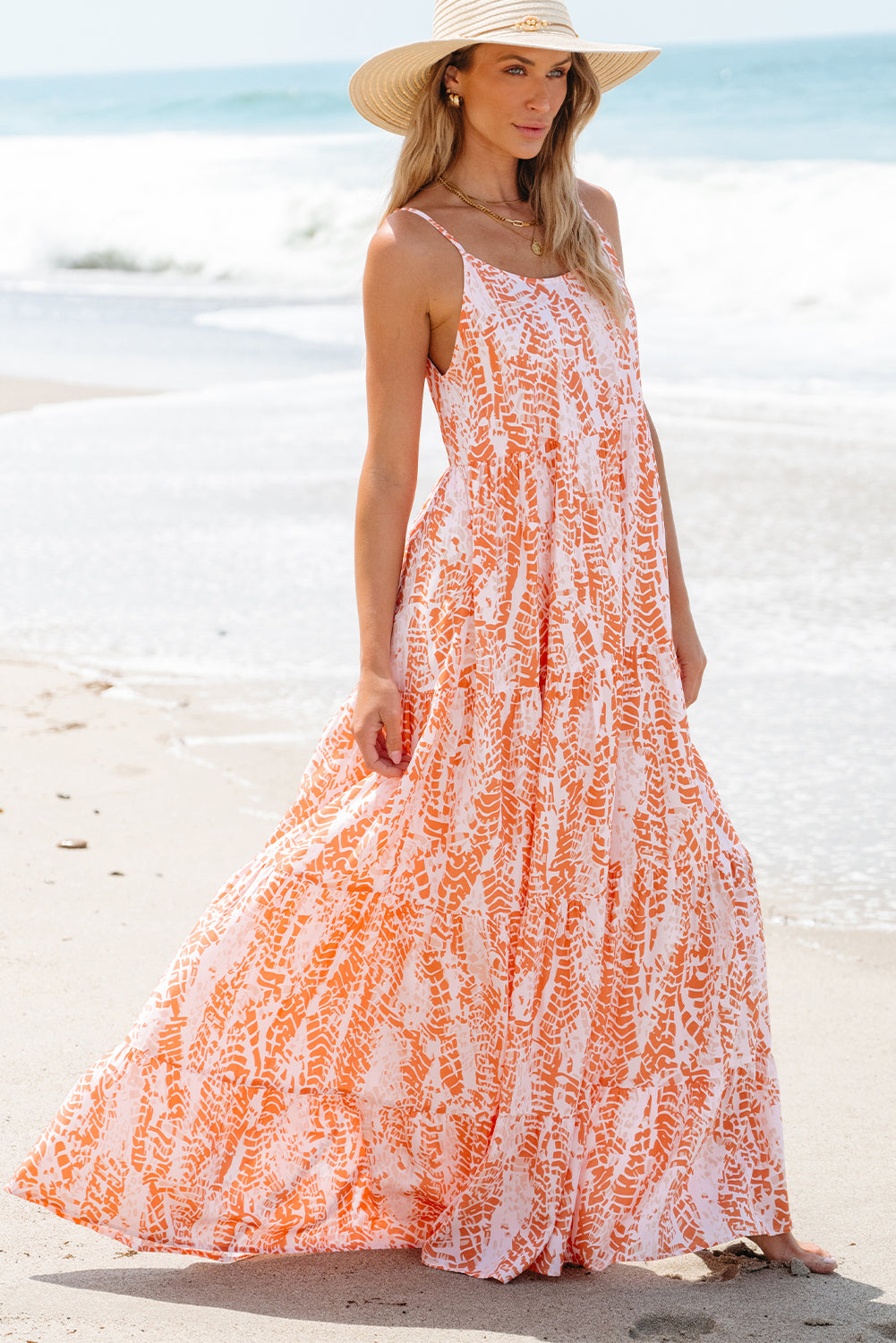 Spaghetti Straps Backless Tiered Maxi Dress