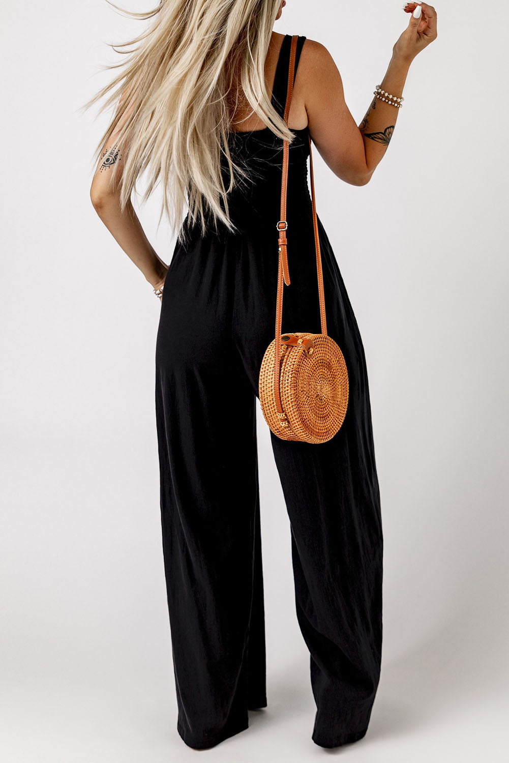 Smocked Sleeveless Wide Leg Jumpsuit