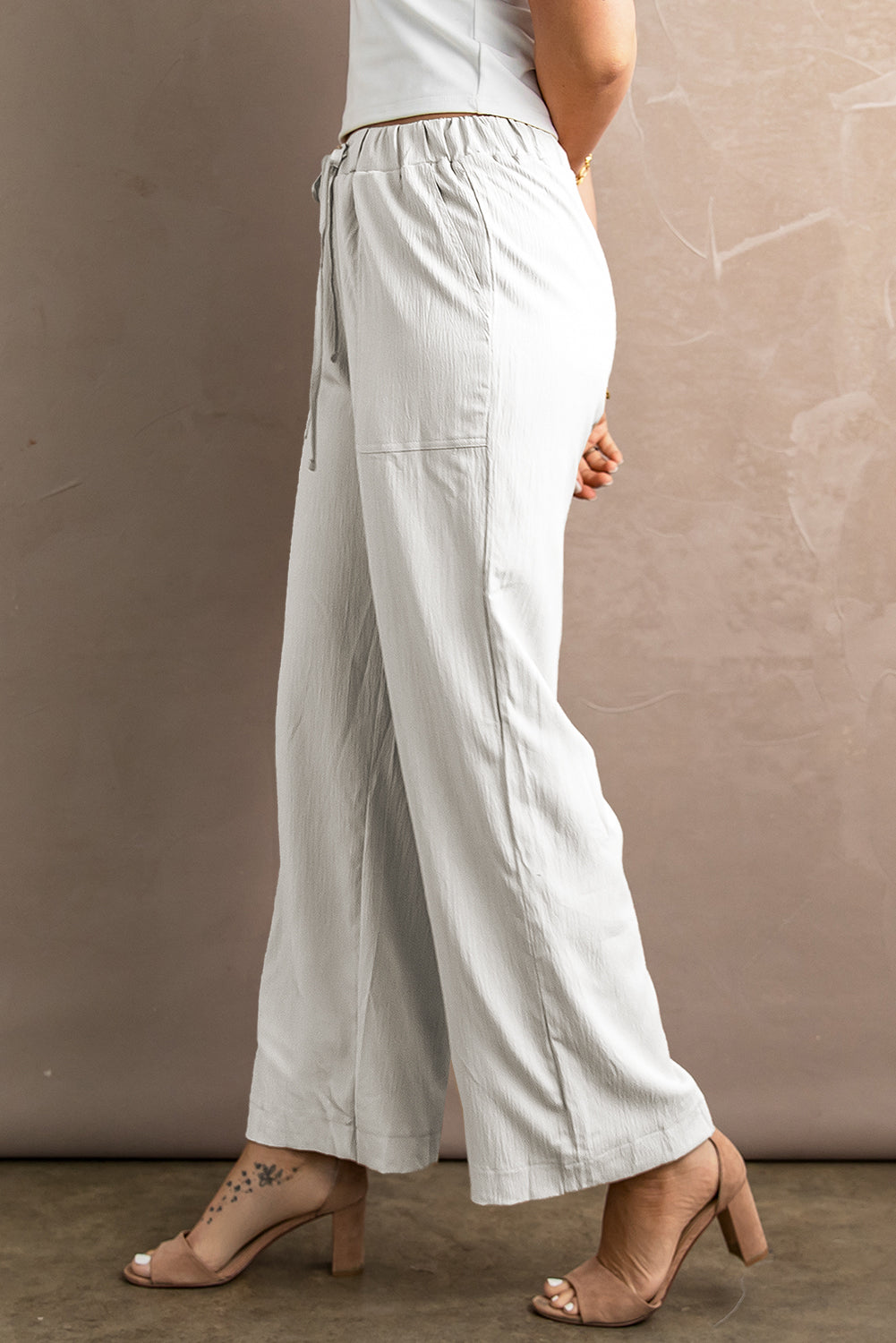 Waist Crinkled Wide Leg Pants