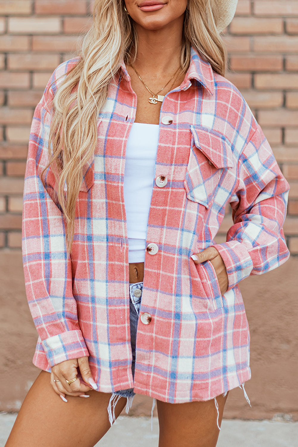 Plaid Flap Pocket Button Up Shacket