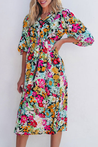 Floral Tassel Drawstring Dress