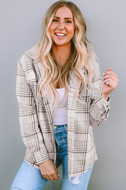 Plaid Hood Buttoned Shacket