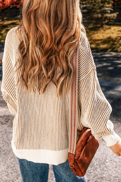 Textured Knit Contrast Edge Loose Sweater