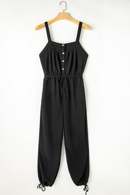 Straps Button Drawstring Jumpsuit