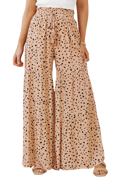 Ruffle Wide Leg Dalmatian Palazzo Pants