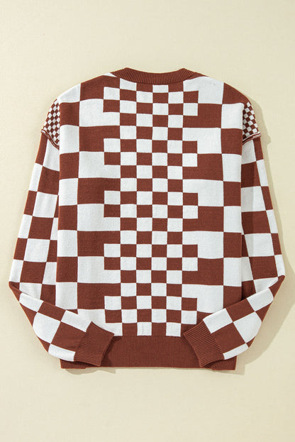 Checkered Drop Shoulder Sweater