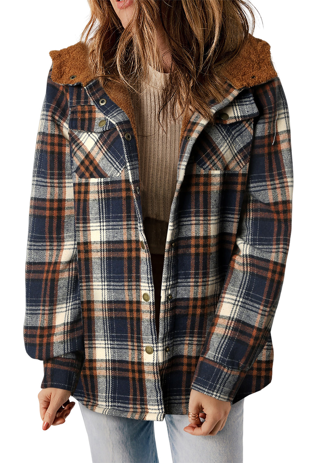 Plaid Pattern Sherpa Lined Shacket