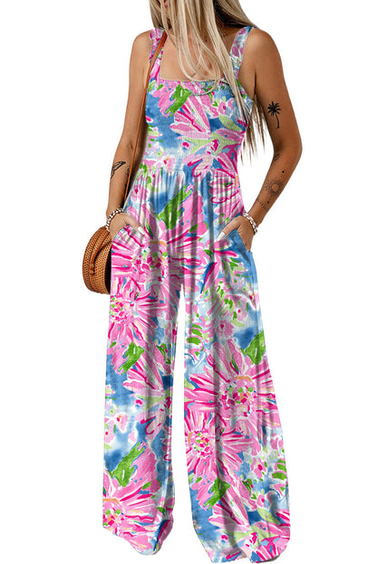 Abstract Floral Wide Leg Jumpsuit