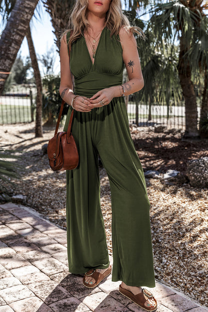 Sleeveless Ruched Wide Leg Jumpsuit