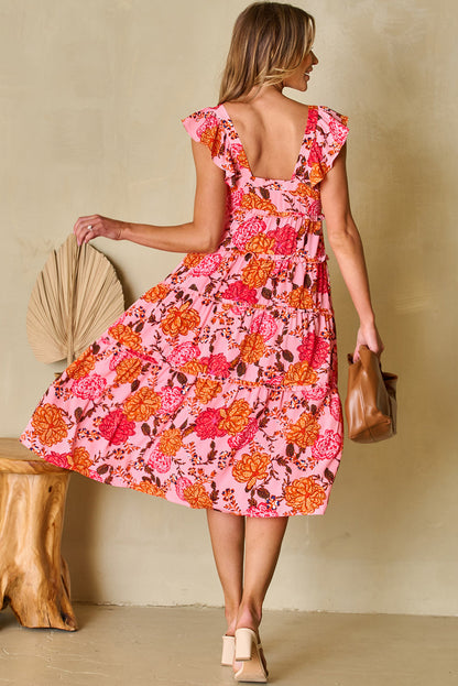 Floral Ruffled Tiered Midi Dress