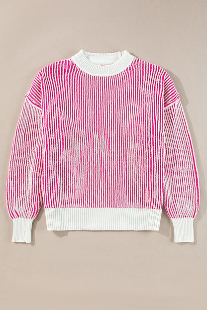 Striped Textured Knit Loose Sweater