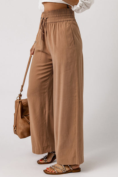 Drawstring Elastic Waist Casual Wide Leg Pants