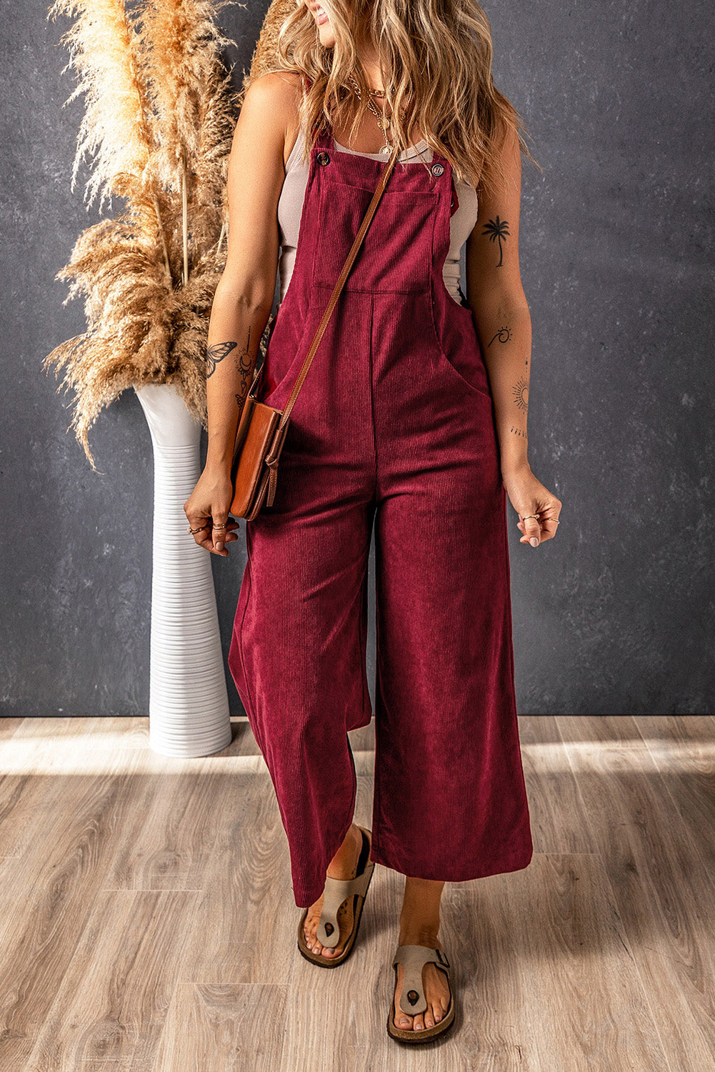 Corduroy Wide Leg Bib Overalls