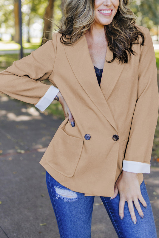 Buttoned Lapel Collar Blazer