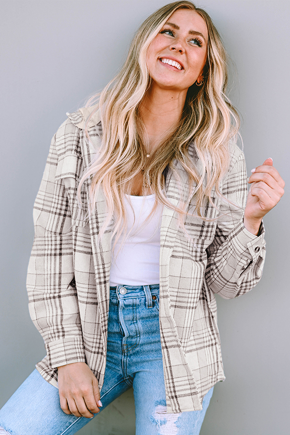 Plaid Hood Buttoned Shacket