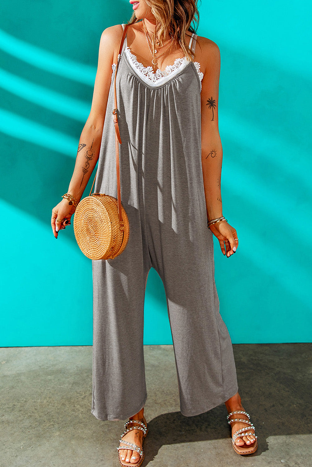 Spaghetti Straps Wide Leg Jumpsuits