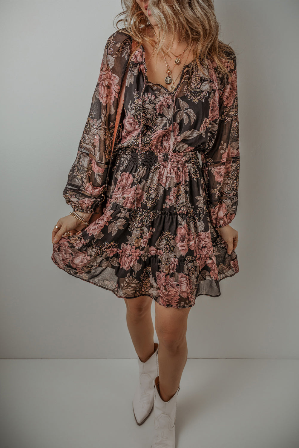 Vintage Floral Smock Waist Dress