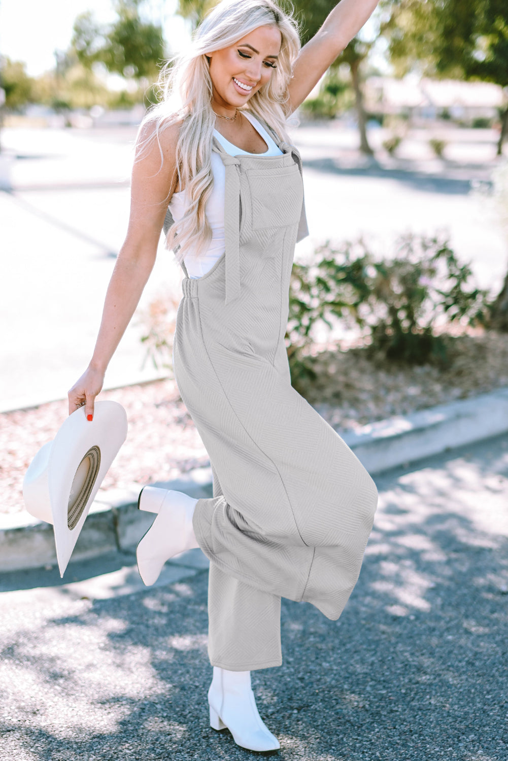 Self-Tie Strap Wide-Leg Overalls