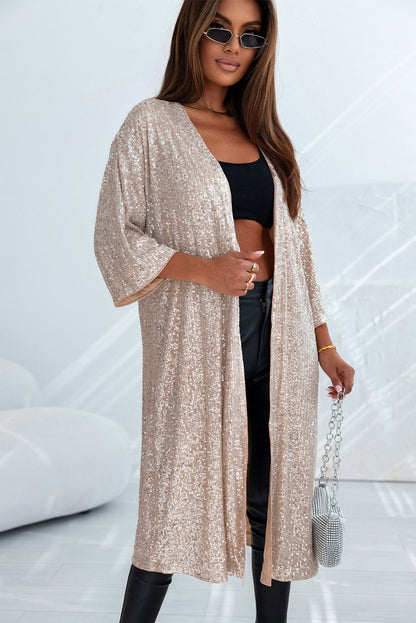 Sequin 3/4 Sleeve Duster Kimono