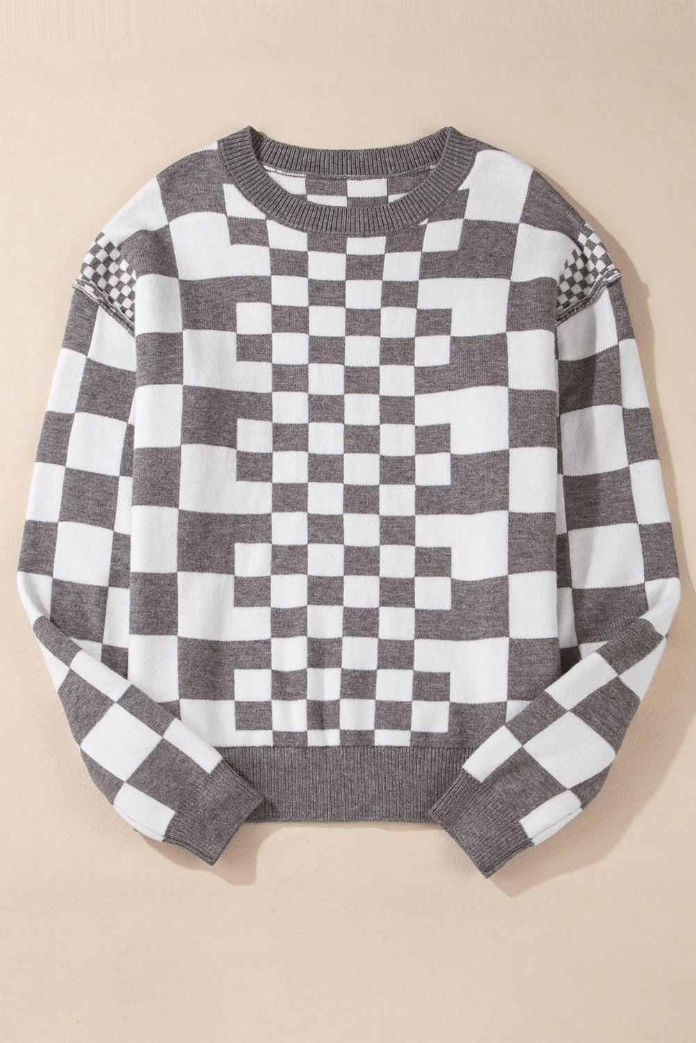 Checkered Drop Shoulder Sweater