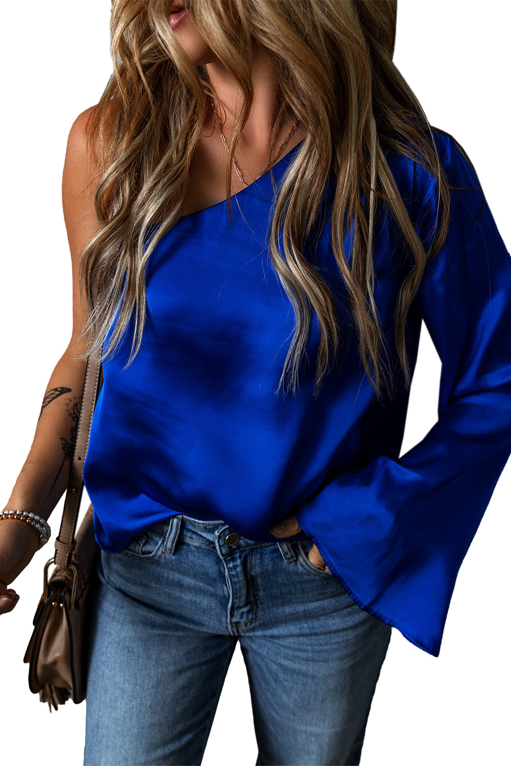 One Shoulder Satin Blouse